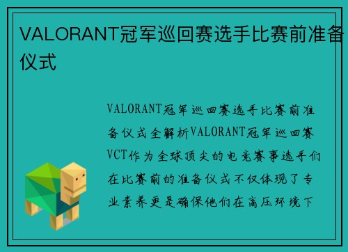 VALORANT冠军巡回赛选手比赛前准备仪式