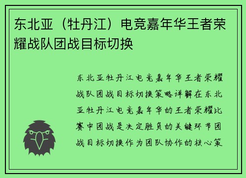 东北亚（牡丹江）电竞嘉年华王者荣耀战队团战目标切换