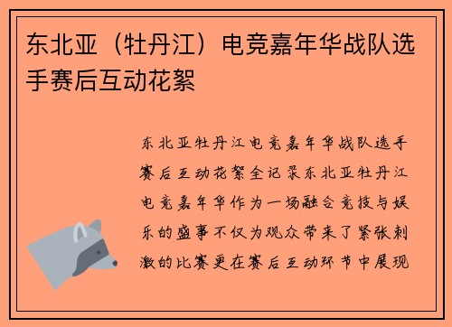 东北亚（牡丹江）电竞嘉年华战队选手赛后互动花絮